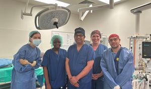 The team who performed the first robotic TAMIS surgery within Birmingham and the Black Country.