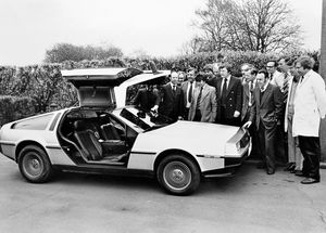 GKN Sankey workers at the Hadley toolroom in Telford take a look at a DeLorean car for the first time in 1981 The chassis was built at the company's works in Bilston.