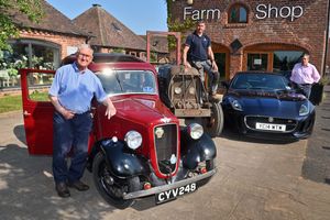 The Classic Motors Day is returning at Apley Farm Shop. Pictured (left to right) is Ken Edwards with a 1936 Austin Ruby, Nick Watkins with a 1959 Fordson Super Major and Graeme Manton with an F Type Jaguar.