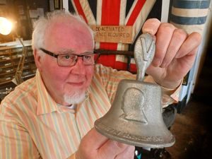Supporting image for story: Rare bell cast out of metal from downed Second World War German planes up for sale at antique centre