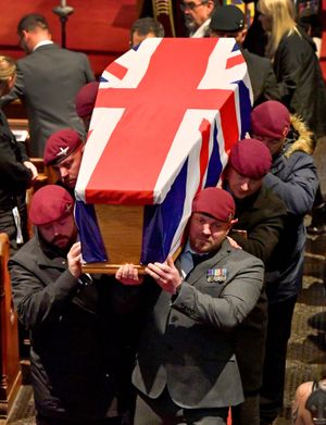 The military funeral of Northern Ireland veteran Luke Smith, at St Michael's and All Angels Church, Penkridge.