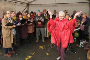 Kington Community Choir were one of several groups singing songs and carols during the day. Image by Andy Compton
