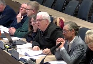 Councillor Stephen Handley (centre, white hair) speaking in the debate. Picture: Telford & Wrekin Council