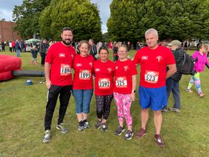 Friends Gemma Carter, Alan Carter, Jenny Roach, Dave Roach and Lisa Williams, from Baschurch