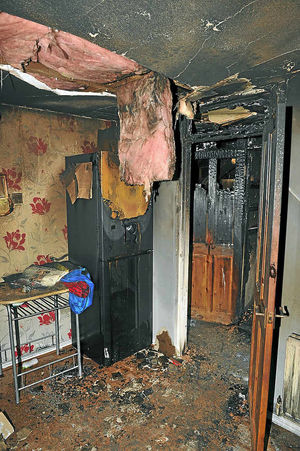 The fire-damaged kitchen. 