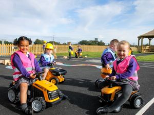 Allscott Meads Primary School children with their diggers  