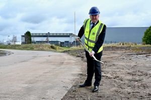 Mark Pritchard MP breaks the ground for the test rig for the Challenger tank upgrade at RSBL in Telford