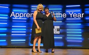 Apprentice of the Year Deborah Colley (AF Blakemore) - right - with Diana Martin of Dudley College, left.
