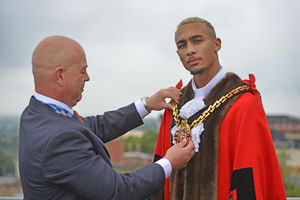 Olympic boxer Ben Whittaker becomes Mayor of Wolverhampton for the day with the help of Mayor Greg Brackenridge.