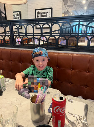 Ethan enjoying his first trip out to Pizza Express in Telford