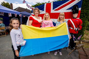 Veronika Hasukha, eight, Iana Jacobson, Anastasiya Hasukha and Elena Mazytova