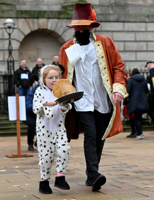 Stafford pancake race Market square. Pictured, Elodie Carter age 6