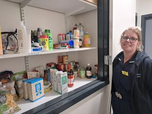 The food bank on Ward 10 at Walsall Manor Hospital with Claire Cooper, Senior Sister.