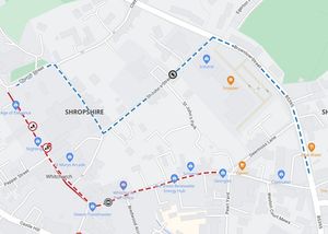A map of the proposed closure - the red line indicates a road closure, and the blue line is a diversion.