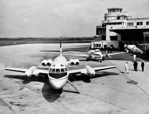 Birmingham airport in 1964 including the control tower