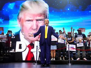 Supporting image for story: Donald Trump demands that appeals courts reverse his felony conviction at rally