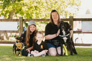 From left: Gypsy, Chloe Cooper, 14, Lendal Cashmore, aged three, Mel Cooper and Quinn