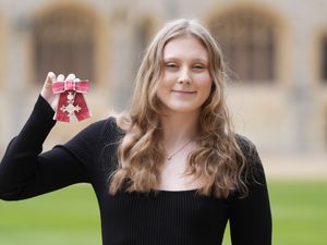 Poppy Maskill after being made a Member of the Order of the British Empire by the King at an investiture ceremony at Windsor Castle, Berkshire