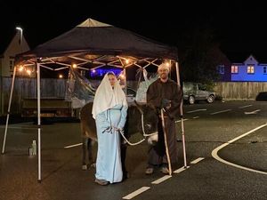Mary and Jesus, and the donkey, start out on their journey