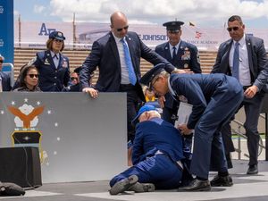 Supporting image for story: Joe Biden falls over after speech to US air force academy graduates