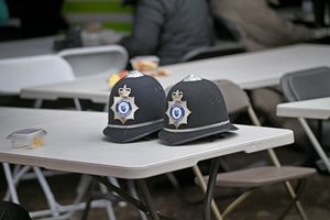 'Police' hats spotted on a table at Sutton Park