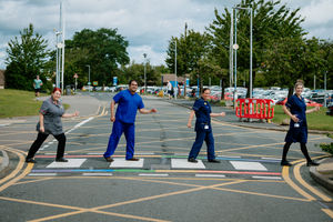  SaTH Royal Shrewsbury Hospital have officially opened a Rainbow Crossing to demonstrate their commitment to Equality, Diversity and Inclusion, and their LGBTQ+ colleagues and communities. In Picture L>R: Ruth Smith, Hamza Ansari, Teresa Cole and Angela Windsor