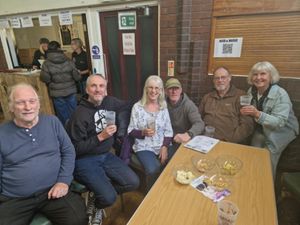 Friends Wendy Round; Andy Turner; Theresa Dorrance; Martin Phillips; Chris Lowe and Kevin Prosser enjoying the festival