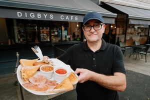 Cook Keith Pruden with an English breakfast at Digby's Cafe in Walsall