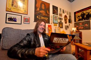 Superfan Steve Knowles, from Dudley, with some of his collection donated to the exhibition