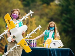 Supporting image for story: Drones used to deliver Girl Scout cookies to people’s doorsteps in US