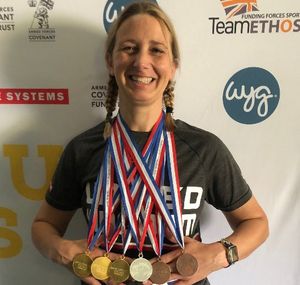 Kelly Leonard with medals at the Invictus UK trials 