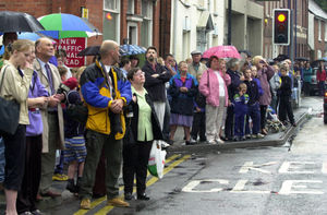 A crowd gathered to watch the stunt