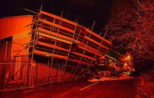Scaffolding collapsed due to high winds at a factory building in Salters Lane, Netherton, Dudley