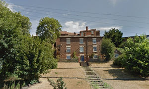 The original infirmary was approached by a flight of steps