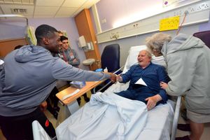 Amadou Bakayoko Saying hello to big Walsall FC fans: Gordon Morris and Doreen Morris
