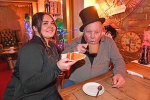A Shropshire tea room is launching a new special weekly meal deal for pensioners to help them with the costs of everyday living. Pictured is owner Natasha Davis (left) with John Wood, aged 80.