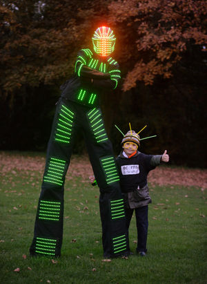 Tobyn Maycock, aged eight, with 'Glowbot' (Jodie Duckworth), of Nuneaton