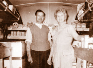 Moving forward – Harry and Lilian in their mobile shop in the early 1950s
