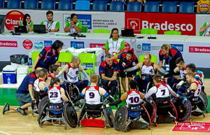 Ash and his GB colleagues listen to a team talk on the way to gold in Rio