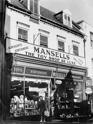 Mansells Toy Shop, Wyle Cop, Shrewsbury on October 17, 1967. The caption read 'Mansells bookshop, where Wilfred Owen bought his books.' 