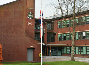 The flag flying at half mast at South Staffordshire District Council Offices, Codsall.