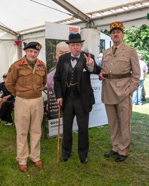 Stefen Dicks as General Charles de Gaulle with Winston Churchill and Field Marshall Montgomery lookalikes.