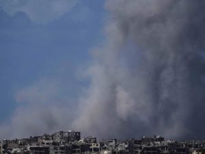 Smoke rises following an Israeli bombardment in the Gaza Strip, as seen from southern Israel on Wednesday