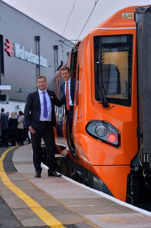 West Midlands Mayor Andy Street with West Midlands Trains' managing director Ian McConnell and the new train – named after Charles Darwin.