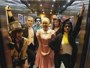 Supporting image for story: It's just a jump to the next floor: The cast of The Rocky Horror Show surprise hotel guests with Time Warp trip - with video