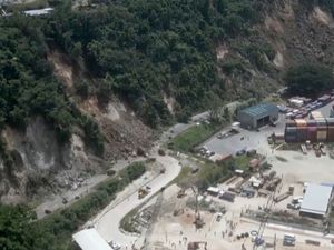 A landslide near an international shipping terminal in Port Vila, Vanuatu following a powerful earthquake