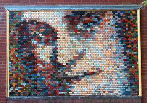 The mosaic of Dr Johnson in Bird St, Lichfield, in 2005.