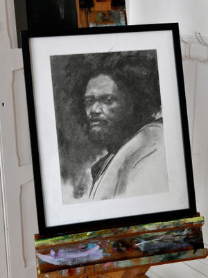 A portrait which is one of the many pieces of work by Chris Manley on display at Newhampton Arts Centre until Friday.