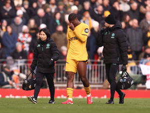 Emmanuel Agbadou of Wolverhampton Wanderers looks dejected as he leaves the pitch (Photo by Jack Thomas - WWFC/Wolves via Getty Images)