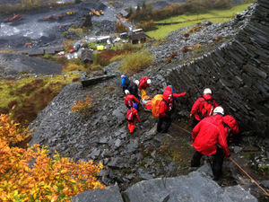 Supporting image for story: Injured man rescued from precarious position on steep quarry site